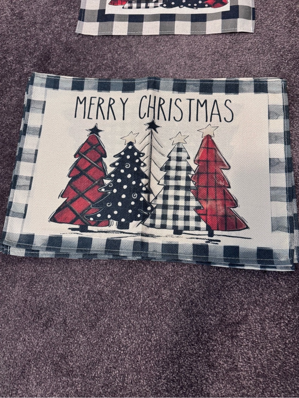Merry Christmas Holiday Placemats and Table Runner- Red, Black, White